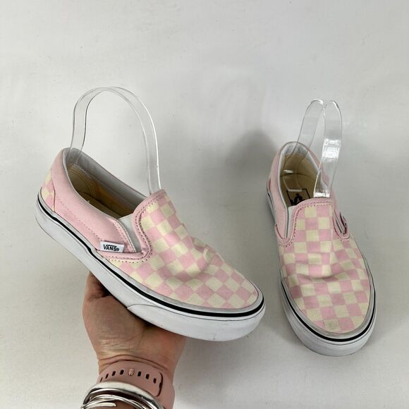 VANS Classic Slip-On Shoes Women 6 Pink Checkerboard Canvas Elastic Side Comfort - Picture 1 of 12